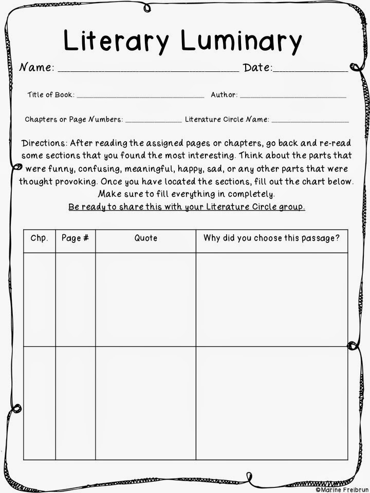 Literature Circle Printables Tales From a Very Busy Teacher