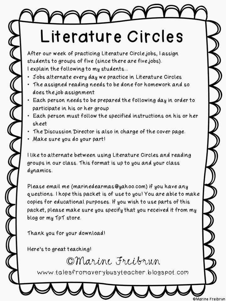 Literature Circle Printables Tales From A Very Busy Teacher