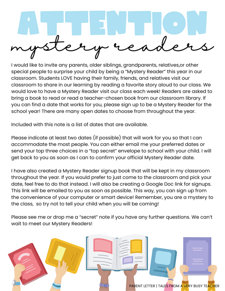 mystery readers parent letter sample
