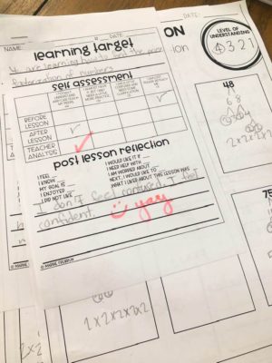learning target ticket where students can self assess while they work